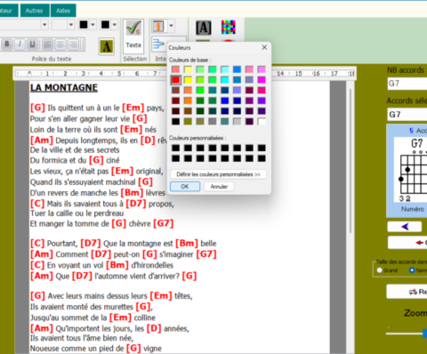 Choix des couleurs